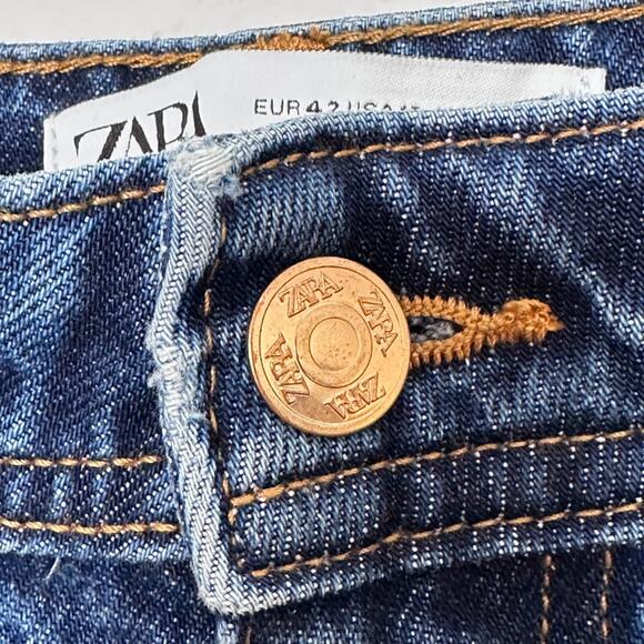 Zara Mom Fit High Waist Jeans, Dark Medium Wash, Size 10 - Picture 8 of 8